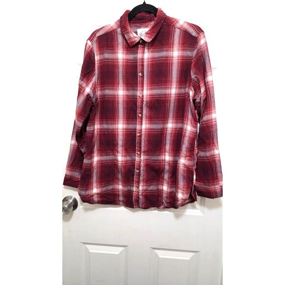 Jachs Girlfriend Women's Red Plaid Button-Up Shirt Size L Long Sleeve Soft - Picture 2 of 8